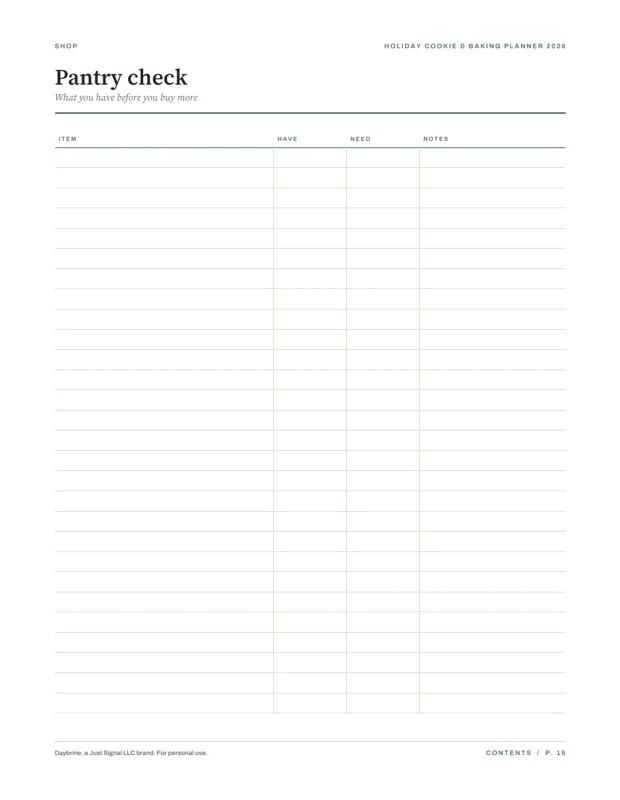 Shopping list, real page