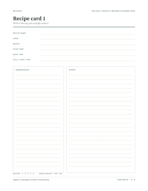 Recipe card, real page