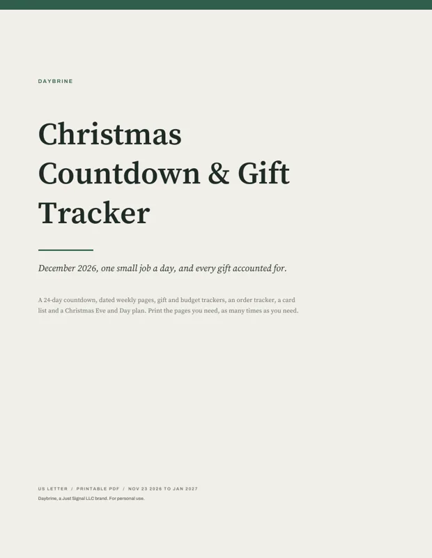Christmas Countdown & Gift Tracker 2026 cover, real page