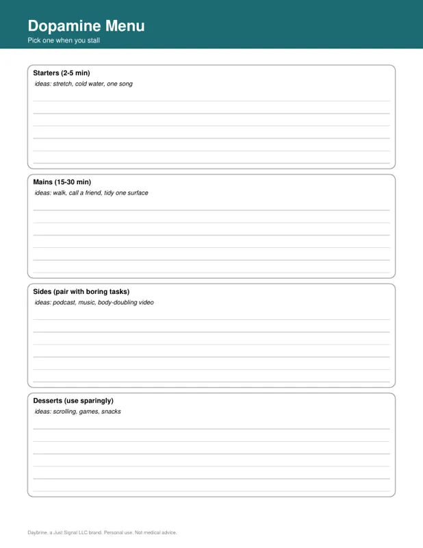 Dopamine Menu, real page