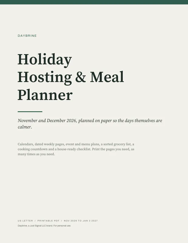 Holiday Hosting & Meal Planner 2026 cover, real page