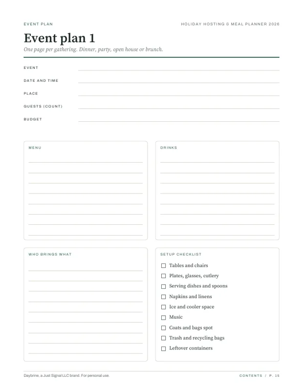 Event plan, real page