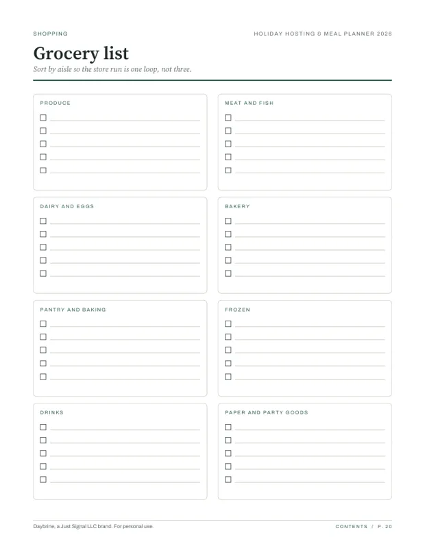 Grocery list, real page