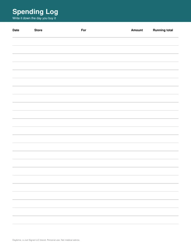 Spending log, real page