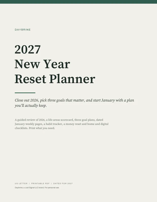 2027 New Year Reset Planner cover, real page