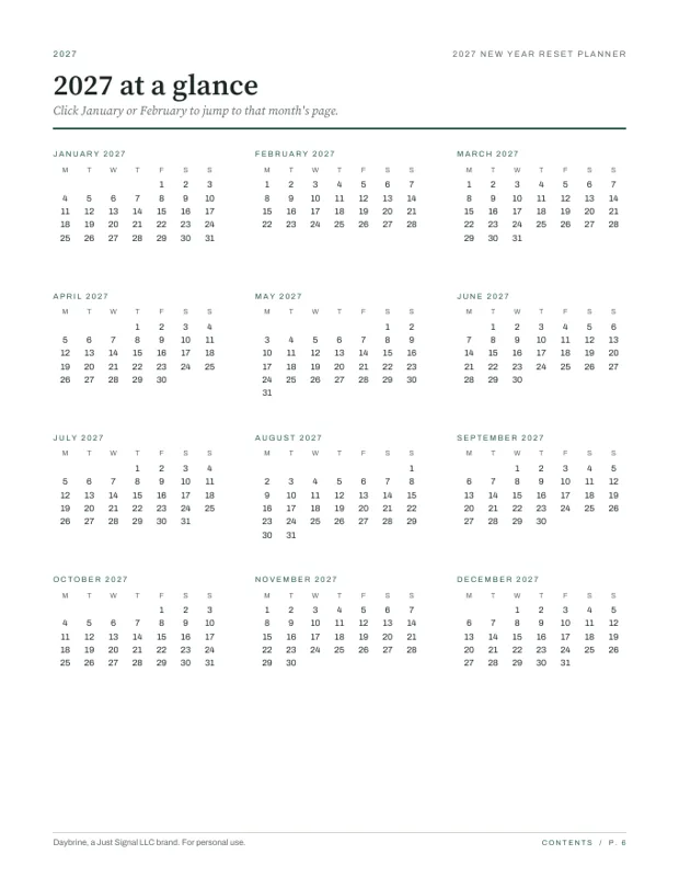 2027 at a glance, real page